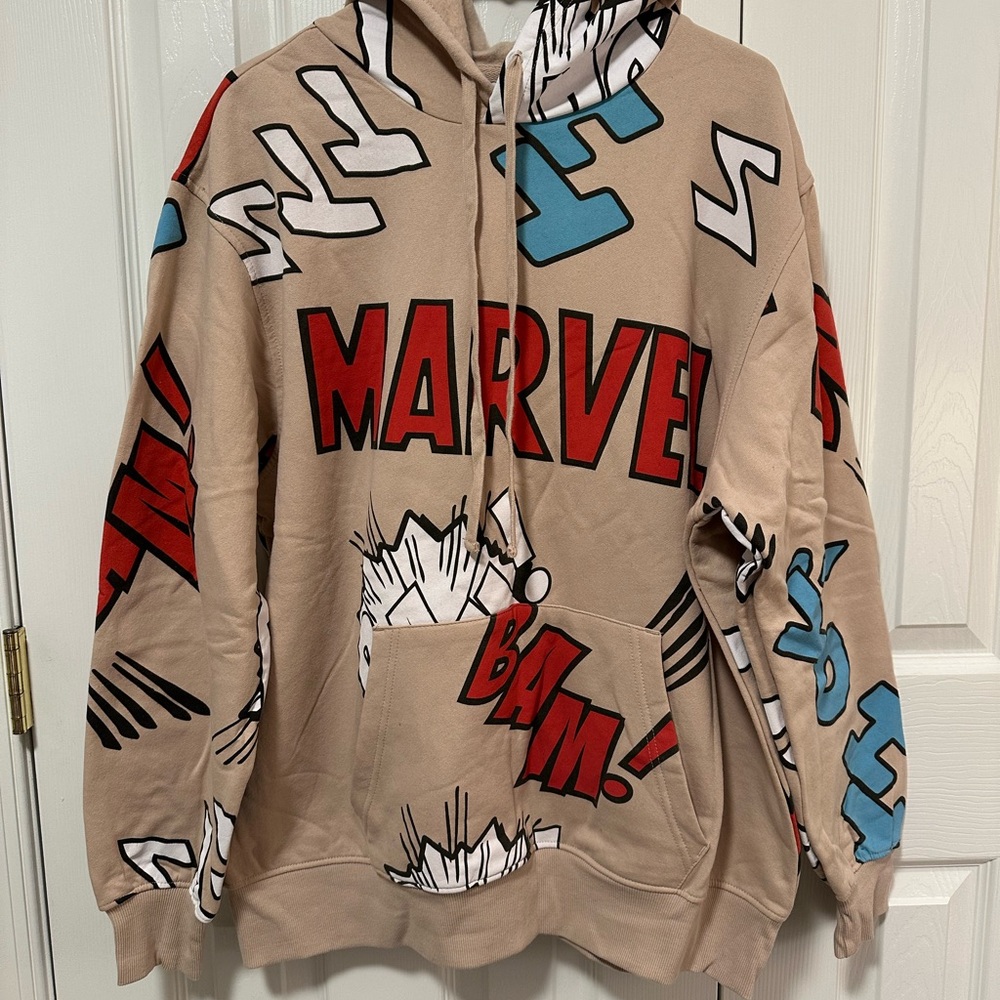 Marvel Beige Hoodie with Red Logo